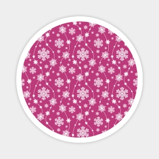 Bright Pink and Winter White Snowflakes Pattern Magnet